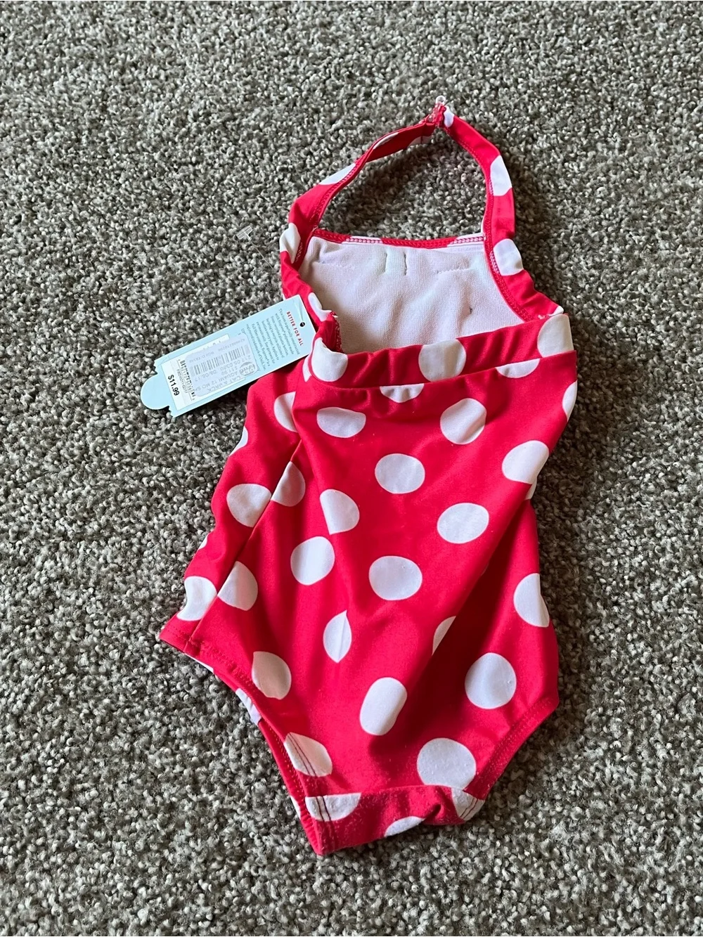 Cat & Jack Infant Red Polka Dot One-Piece Swimsuit with Mint Bow (12M)